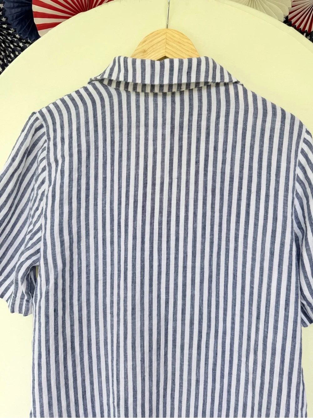J Crew Bungalow Popover Dress Blue White Striped Linen size L Tall - Picture 3 of 6